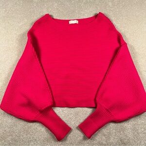 Altard State Sweater‎ Cropped Ribbed Knit Batwing Pink Fuscia women's medium